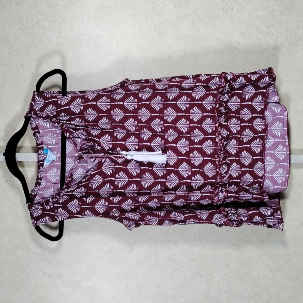 7113 Escapada maroon & white high low blouse XL